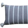 14" X 36" Gray And Yellow Striped Handmade Cotton Blend Throw Pillow With Tassels