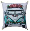 18" X 18" Red And Green Zippered Handmade Cotton Blend Christmas Holiday Van Throw Pillow With Embroidery
