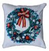 18" X 18" Red And Green Christmas Wreath Throw Pillow With Embroidery