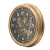 21" Circle Black and Gold Wood and Glass Analog Exposed Gear Wall Clock