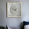 24" Square Gold and Silver Wood and Mirror Exposed Gear Wall Clock