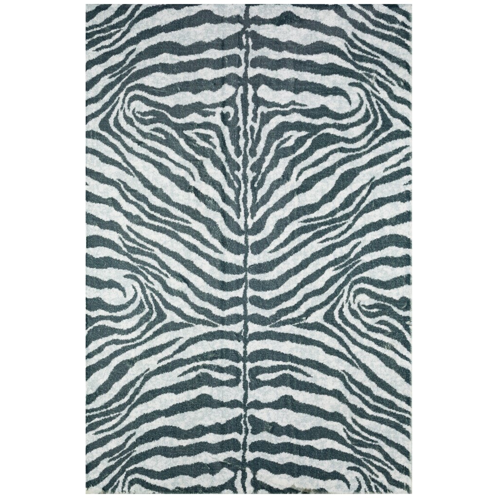 5' X 8' Grey Zebra Print Shag Handmade Non Skid Area Rug