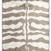 2' X 8' Mocha and Cream Zebra Print Shag Handmade Non Skid Runner Rug