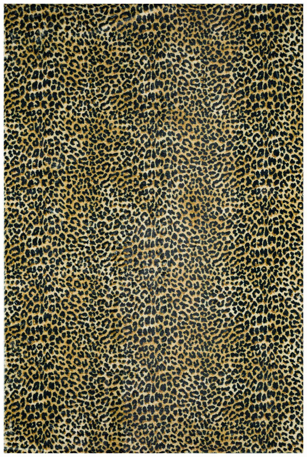 8' X 10' Black and Gold Leopard Print Shag Handmade Non Skid Area Rug
