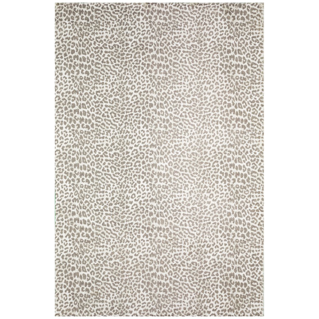 3' X 5' Beige and Cream Leopard  Print Shag Handmade Non Skid Area Rug