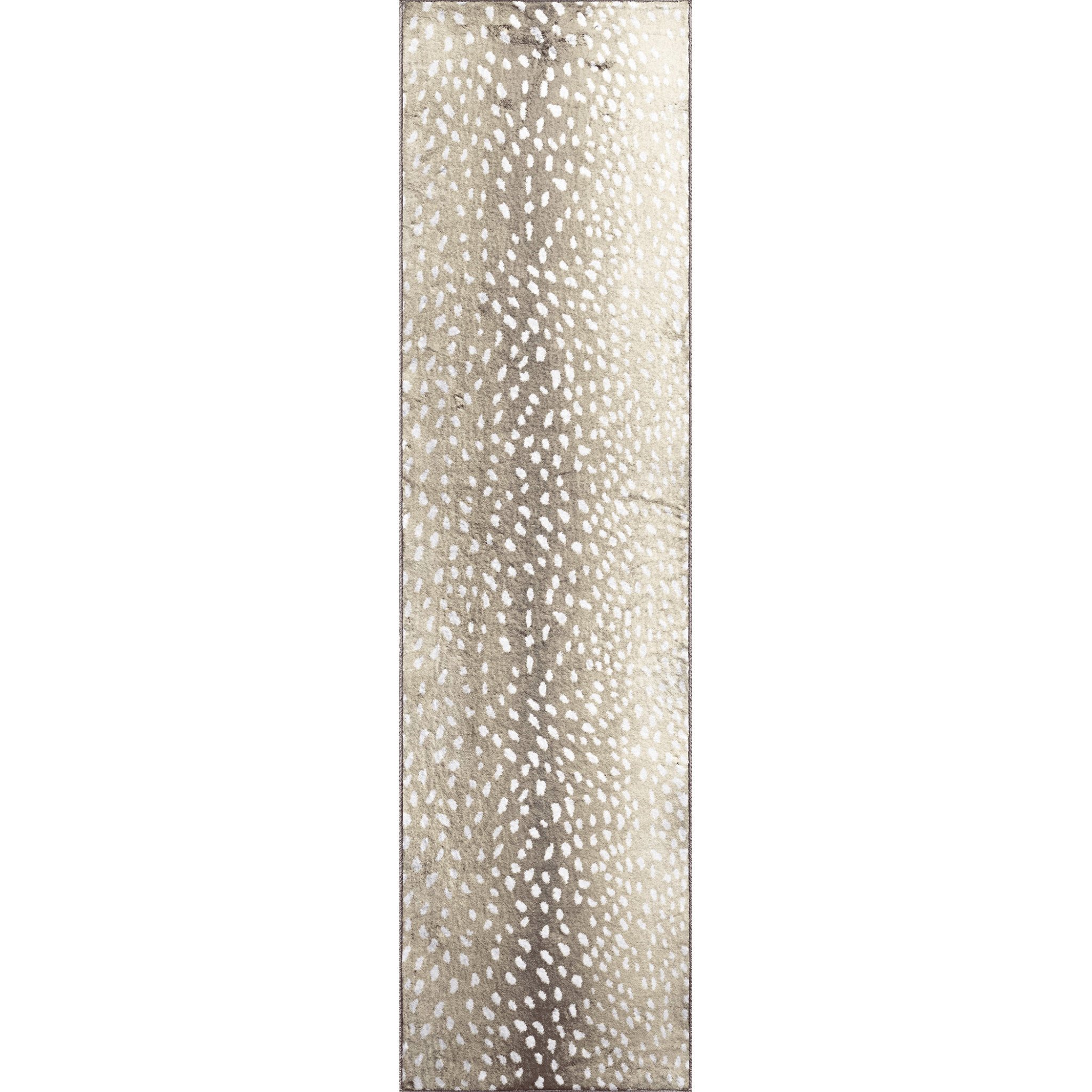 2' X 8' Beige Gazelle Print Shag Handmade Non Skid Runner Rug