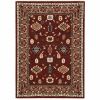 3' X 5' Red Black Ivory And Brown Oriental Power Loom Stain Resistant Area Rug With Fringe