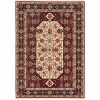 2' X 3' Red Ivory Blue And Orange Oriental Power Loom Stain Resistant Area Rug With Fringe