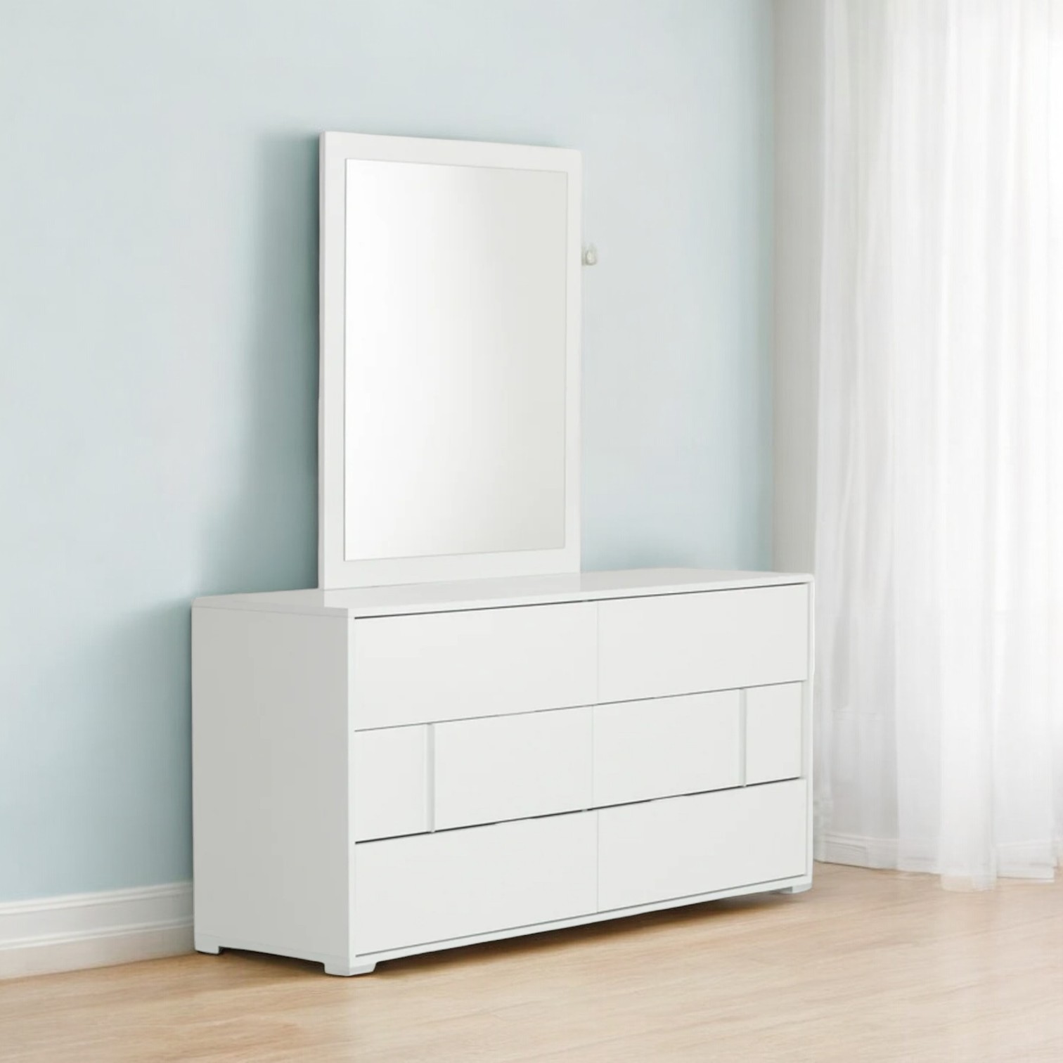 41" White Mdf And Glass Mirror