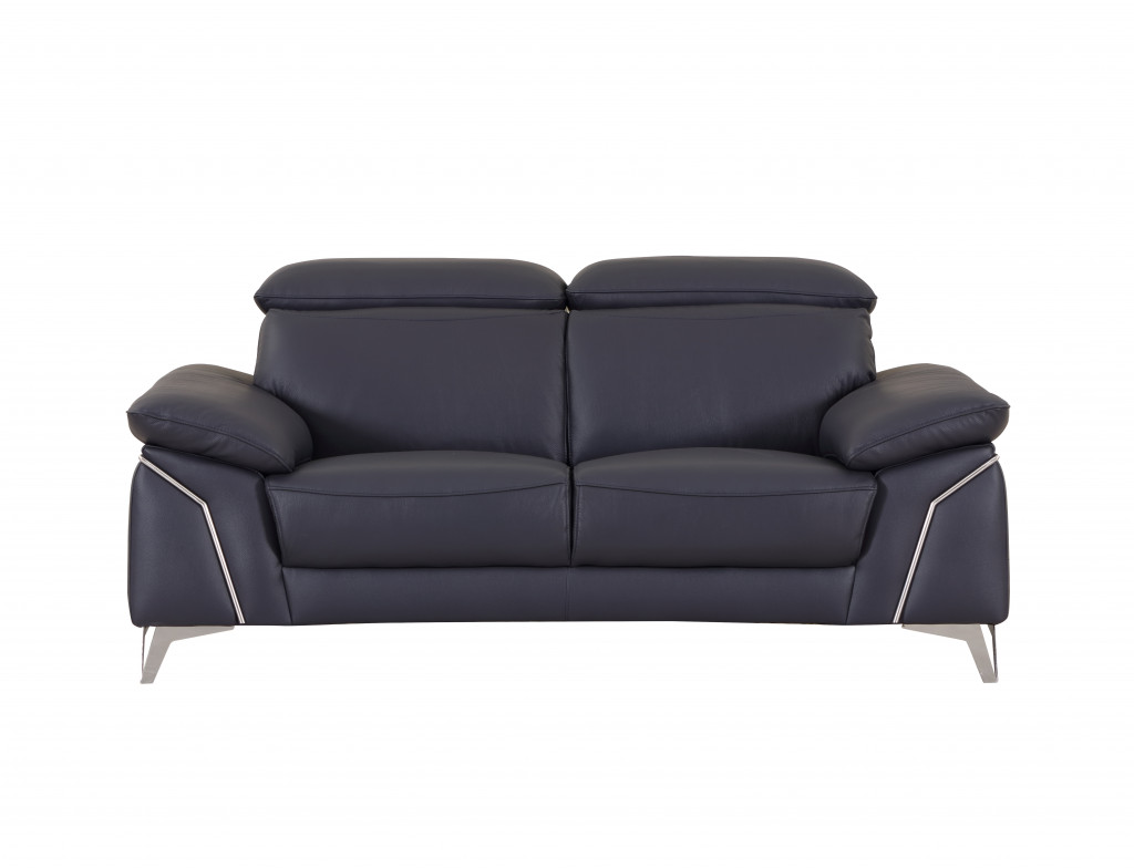 Two Piece Indoor Blue Italian Leather Five Person Seating Set