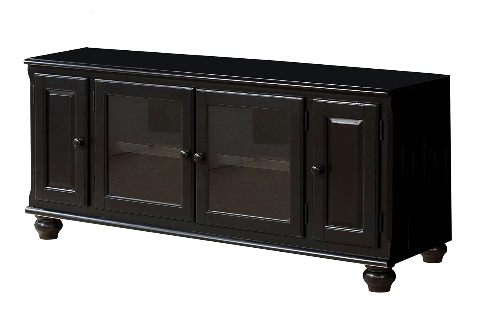 19" X 58" X 26" Black Wood Glass Veneer (Melamine) TV Stand