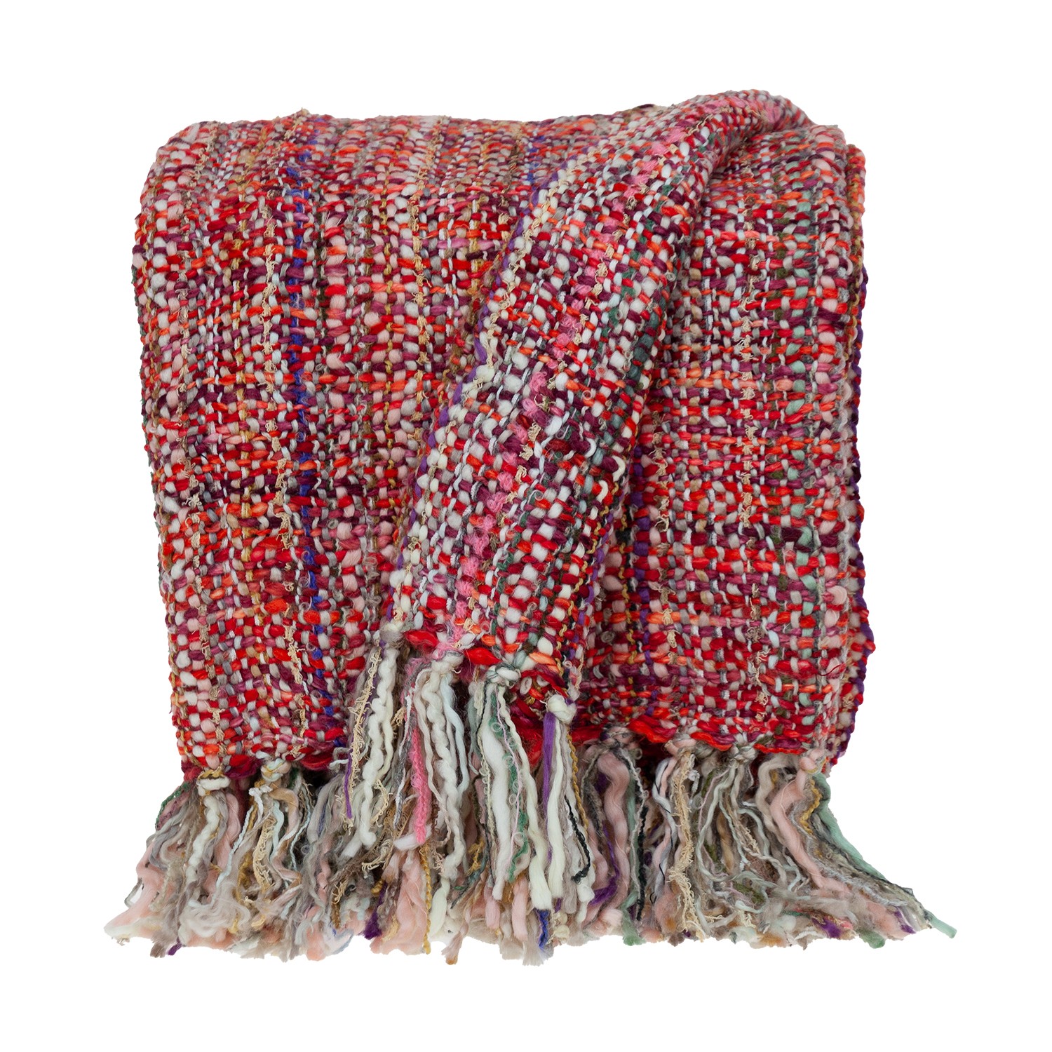 Boho Red And Purple Basketweave Throw Blanket