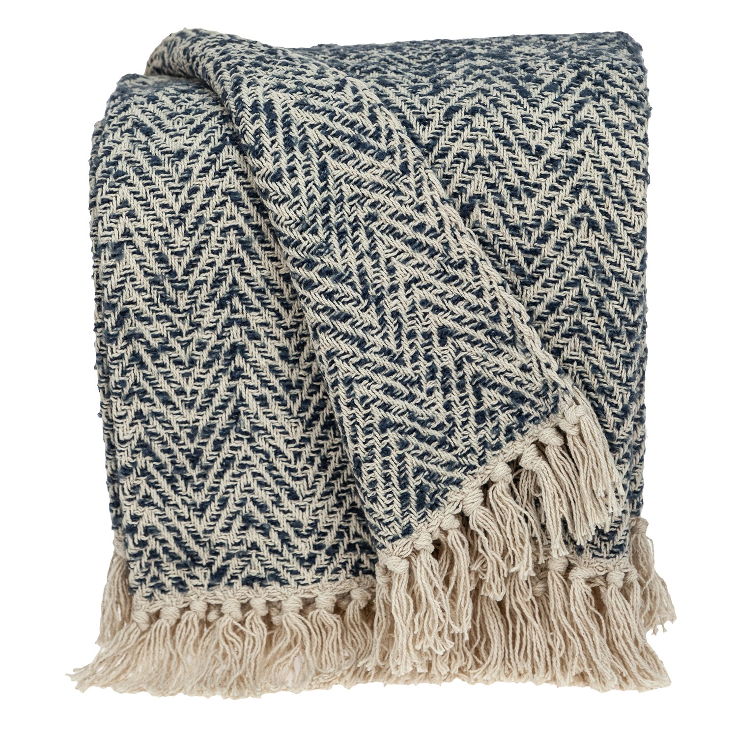 Navy And Cream Herringbone Throw Blanket