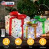 Set of 3 Christmas Lighted Gift Boxes Xmas Present Ornament 50 LED Christmas Box Decorations with Ribbon Bows IP44 Waterproof Battery Powered for Indo