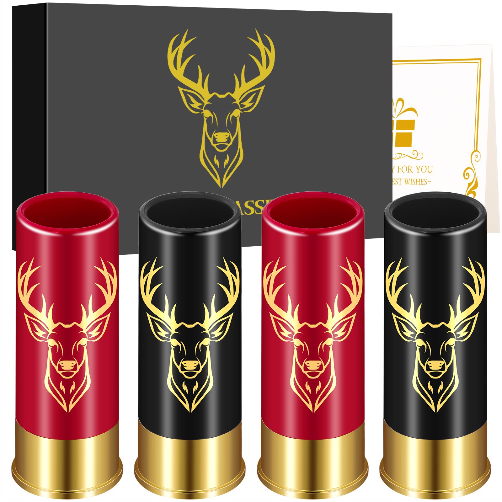4 Deer Heads 1.5 Ounces - Reusable High-quality Plastic Bullet Cup, Suitable For Whiskey, Cocktails, And Wine, Perfect For Bars, Parties, And Gif (Option: Black Red XJB0108)