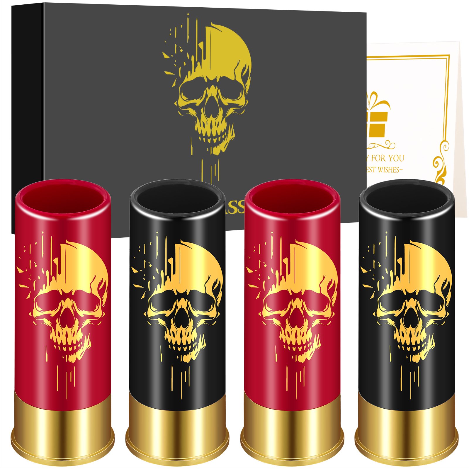 4pcs Skull Shot Glasses, 1.5oz - Reusable, High-Quality Plastic Bullet Cups For Whiskey, Cocktails & Wine, Perfect For Bars, Parties & Gifts (Option: Black Red XJB020608)