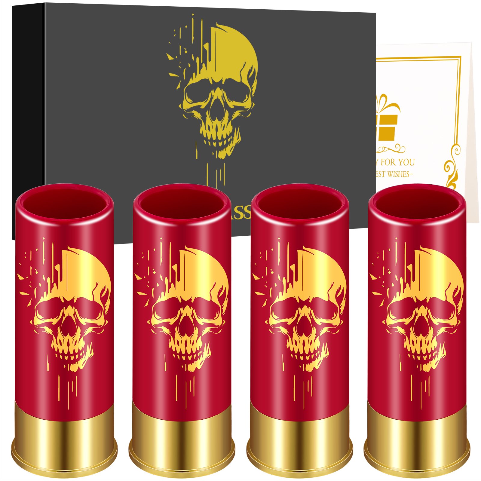 4pcs Skull Shot Glasses, 1.5oz - Reusable, High-Quality Plastic Bullet Cups For Whiskey, Cocktails & Wine, Perfect For Bars, Parties & Gifts (Option: Red XJB020607)